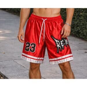 Rebel Vengeance Red Dazzle Silky Jordan 23 Basketball Shorts S Y2K Shiny Baggy
